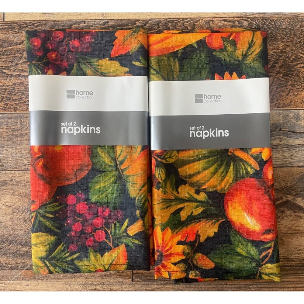 2 Set Of 2 JCPenney Home Collection Fall Harvest Floral Napkins 4 Napkins NOS